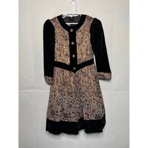 Vintage Gunne Sax by Jessica McClintock Girl's Victorian Prairie Dress Metallic